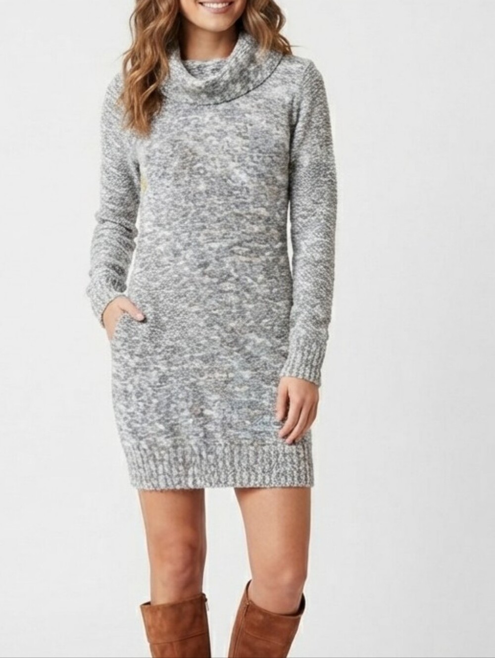 Gray Marled Cowl Neck Knit Sweater Dress. Size SMALL EUC